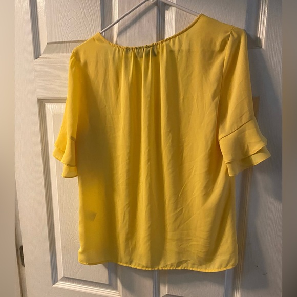 New York and Co 7th Ave Sunny Yellow Blouse with Ruffled Sleeves - Picture 2 of 4
